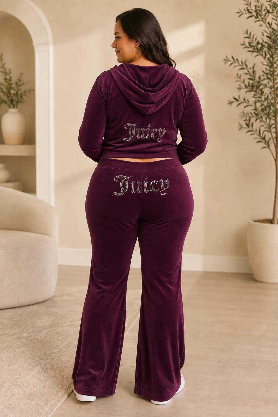 XL Juicy Couture Dark Purple OG Big Bling Velour Tracksuit Set Size XL